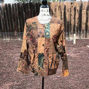 Vintage Raiment Fashions Sequined Metallic Patchwork Jacket Coat Cotton L